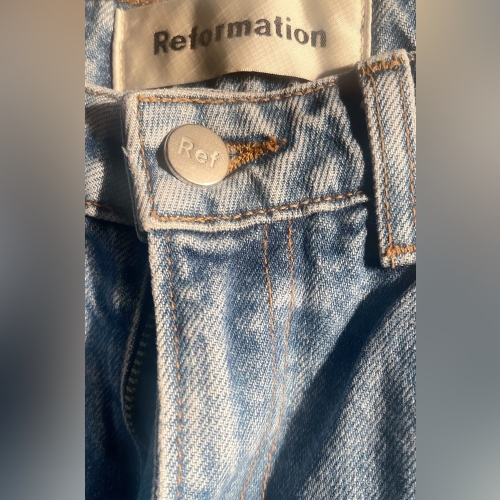 Reformation petite high cigarette casual ripped medium wash denim jeans 24 - Picture 4 of 5